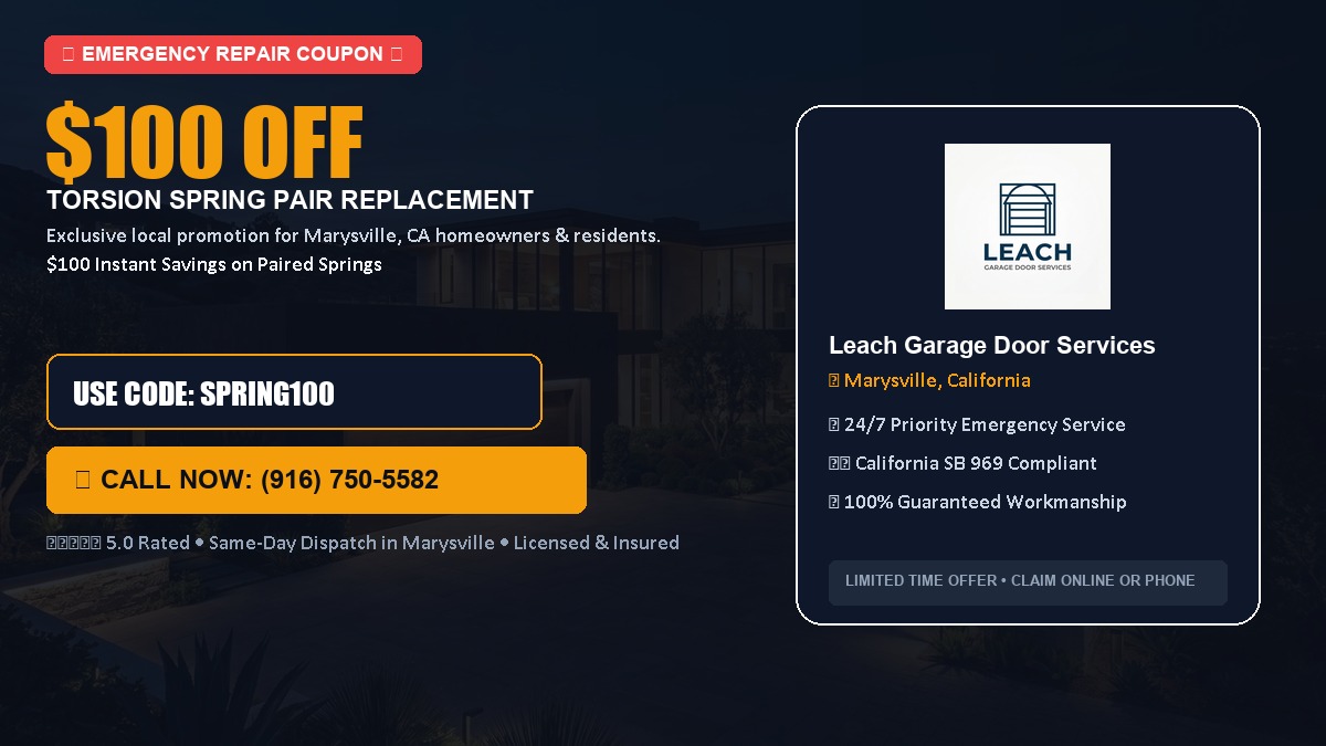 $100 OFF Heavy-Duty Torsion Spring Pair Replacement in Marysville, CA