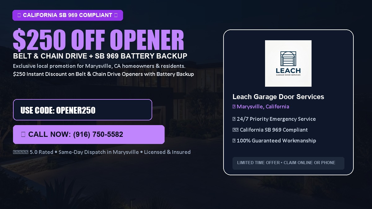 $250 OFF Smart Garage Door Opener Installation (Belt & Chain Drive with California SB 969 Battery Backup) in Marysville, CA